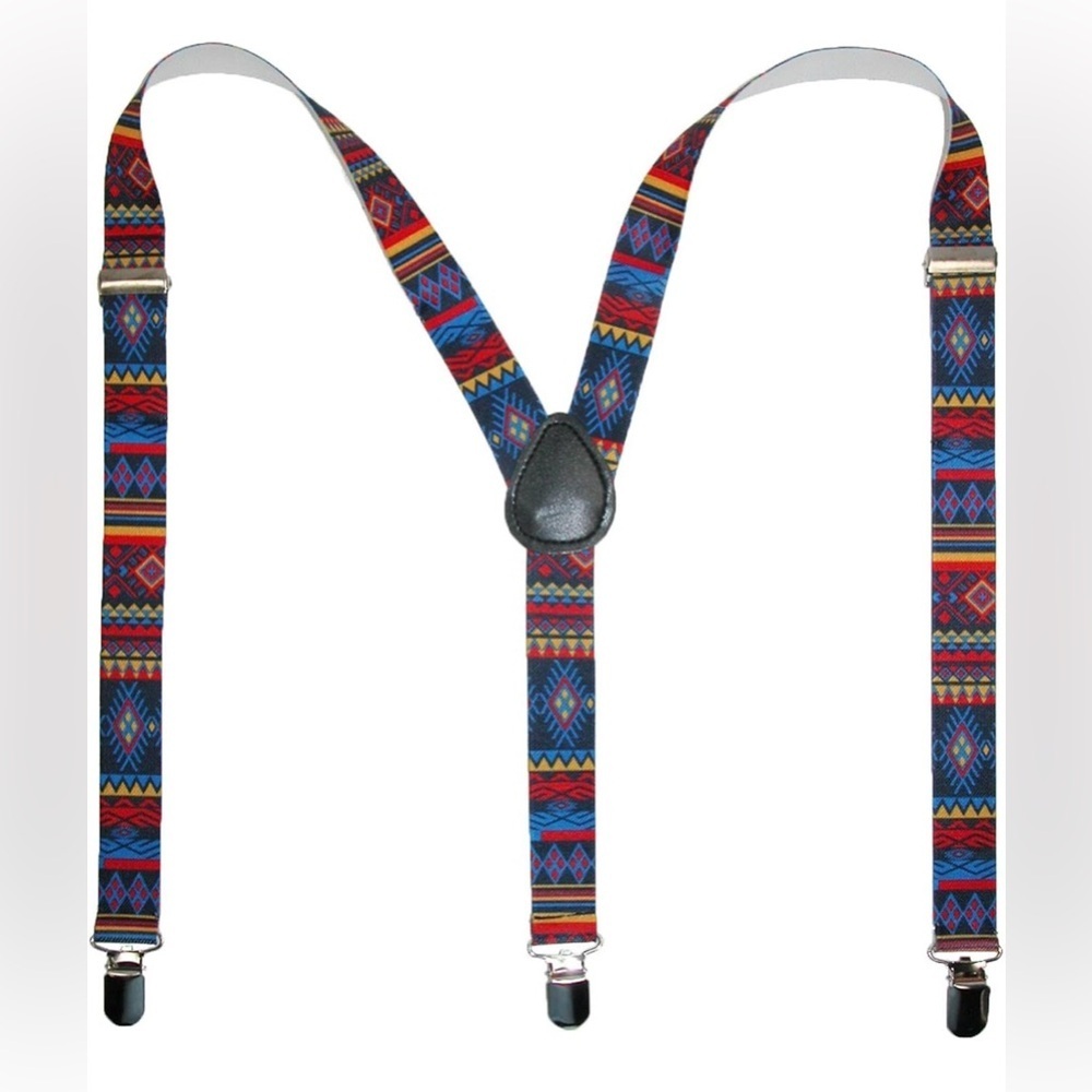 NWT Aztec Print Suspenders Y-Back Adjustable 1” Unisex Southwestern Festival New